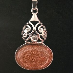 Gold Sandstone Teardrop Statement Pendant Silver Tone.
